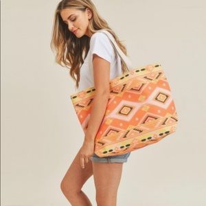 Yellow/orange Aztec large vacation/beach travel tote.